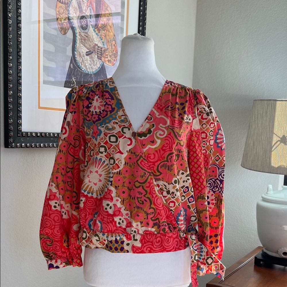 J.Crew Multi-Color Paisley Cotton Wrap Blouse Top M